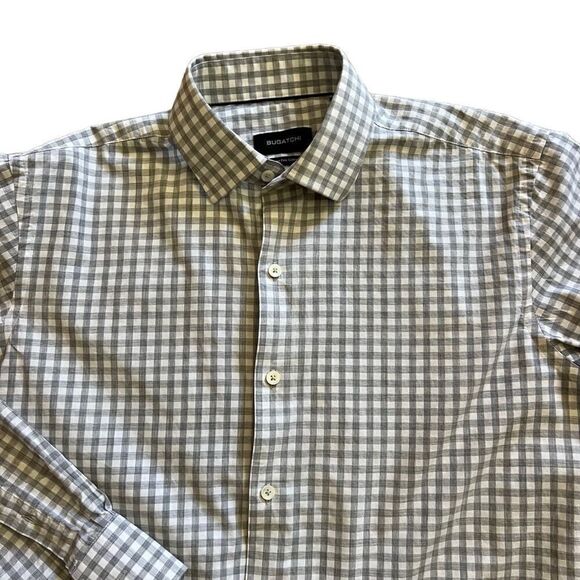 Bugatchi Grey and White Checked Shirt. Size 15.5 34/35. Great Condition!! - Picture 2 of 9